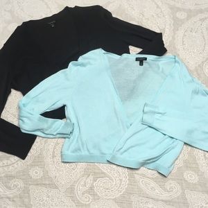 Two short cardigans light blue and black Talbots
